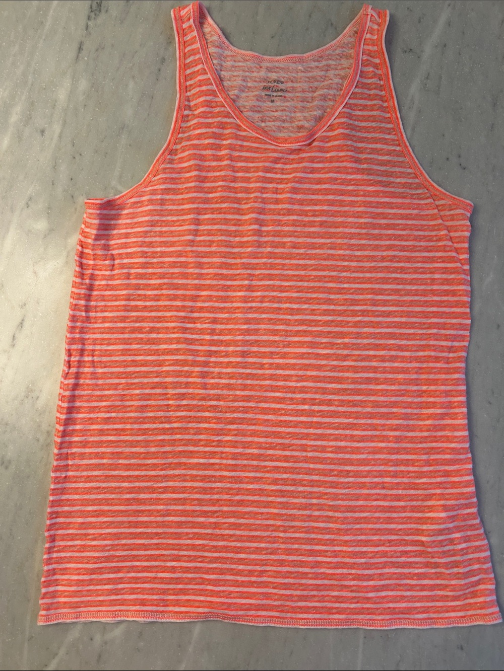 J. Crew Linen Orange and White Striped Scoop Neck Tank